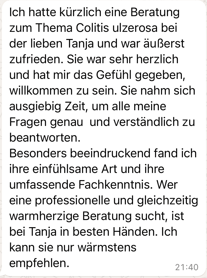Feedback Gesundheitsberatung Colitis Yasemine komprimiert